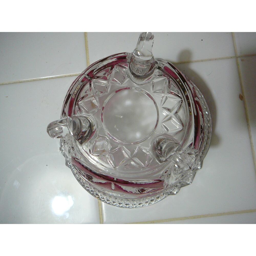 Vintage Hofbauer Floral Ruby Red Crystal 3 Footed Bowl - Picture 4 of 6